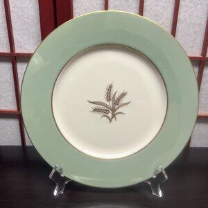 Lenox Wheat 335-242 Green Band Dinner Plate Gold Tone Rim